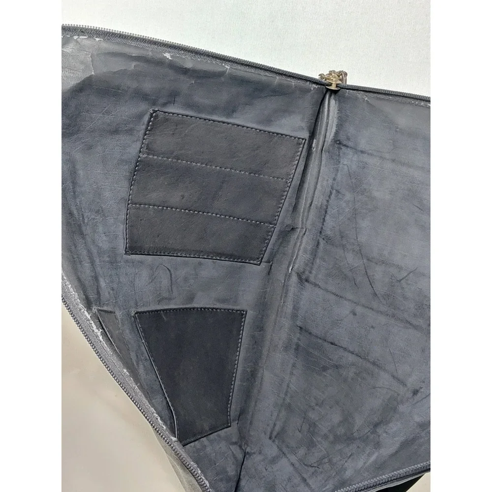 Leather London‎ Co Black Leather Portfolio Document Pouch Travel Organizer Zip